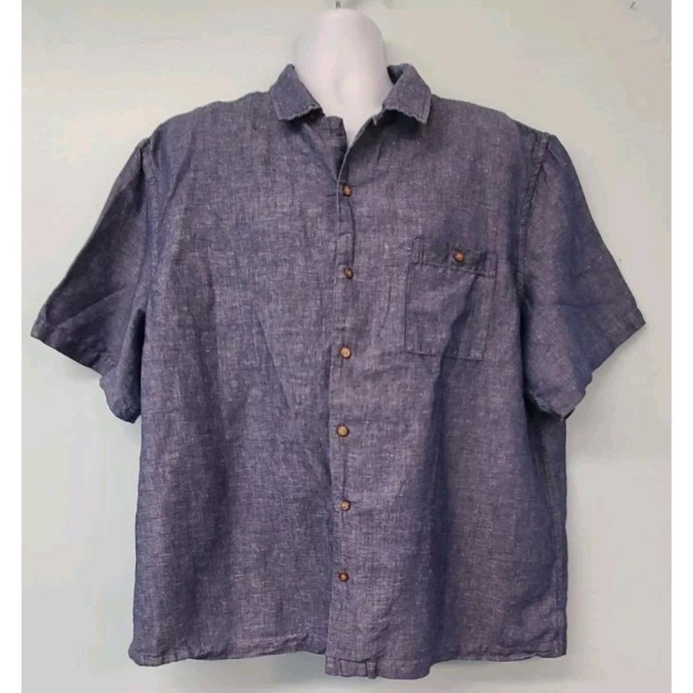 Saddlebred Linen Blend Chambray Button Up Shirt Mens XXL Beachy